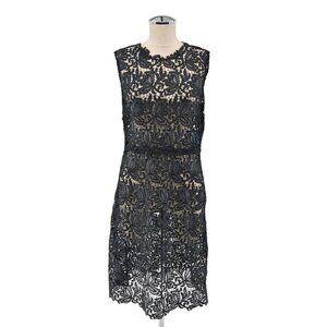 ELIE TAHARI Dress Womens Size 6 Black Blue‎ Sheer Crochet Lace Sleeveless Sheath